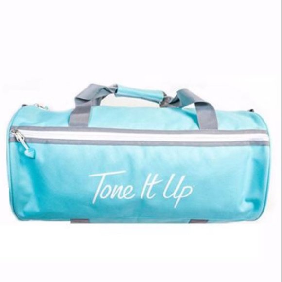 Tone It Up TIU cylinder round end duffle in light blue (teal) - Picture 2 of 6